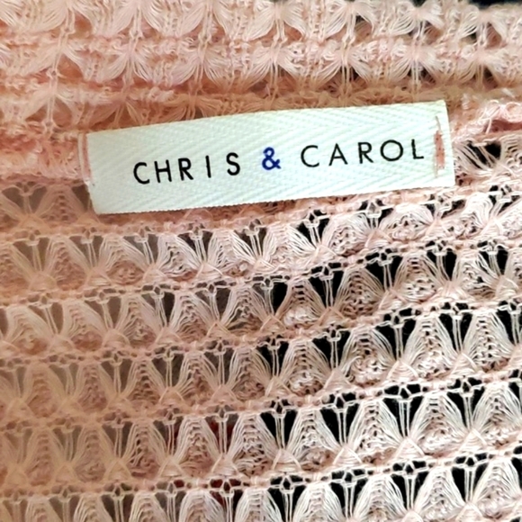 Chris & Carol Tie Neck Cardigan Sweater Baby Pink Open Waffle Knit Neutral Sz L - Picture 8 of 17